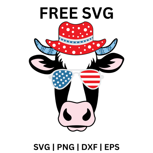Cow with Patriotic Hat SVG Free | Funny Farm Animal 4th of July Design for Cricut & Silhouette