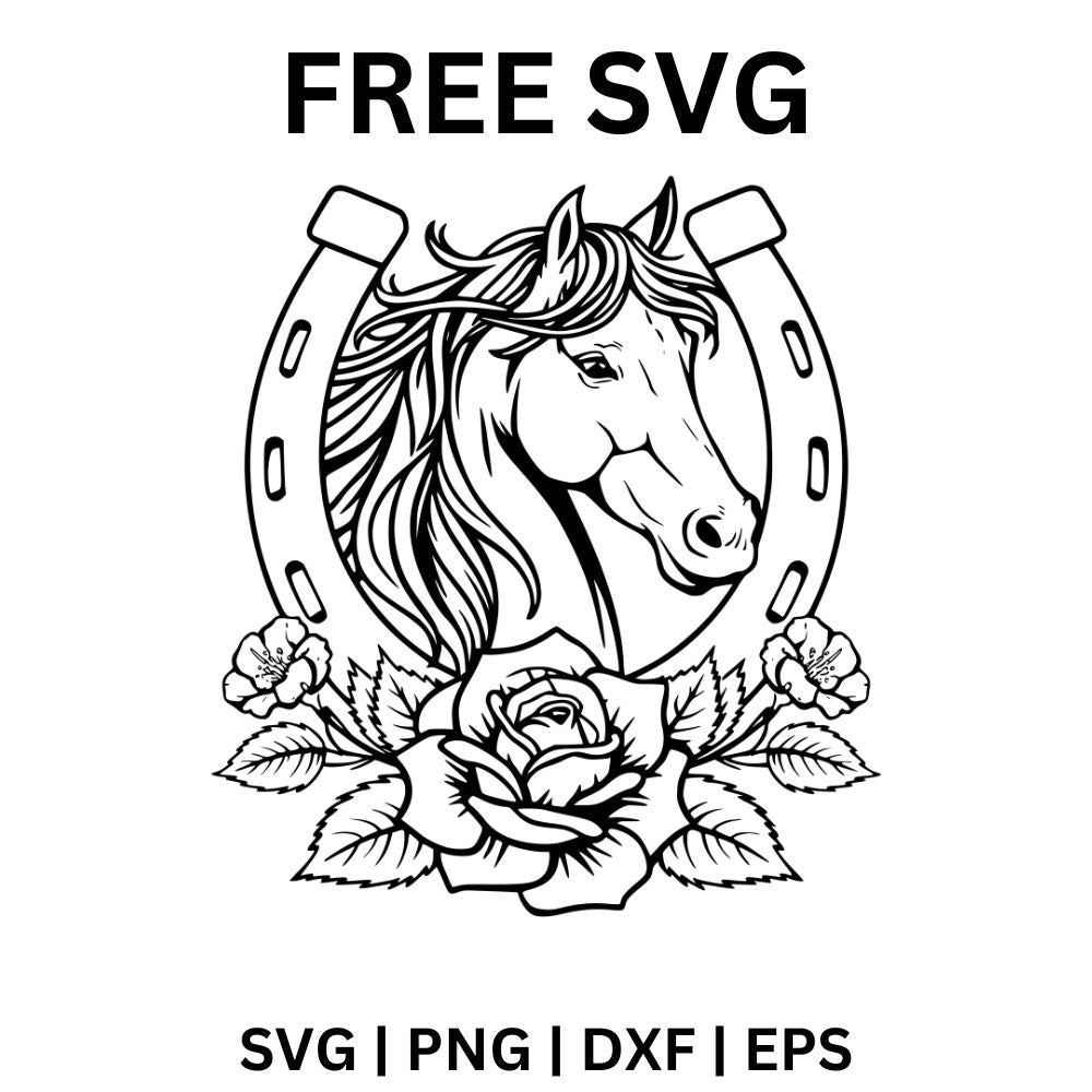 Horse with Horseshoe SVG Free | Floral Horse Head and Lucky Charm for Cricut & Silhouette