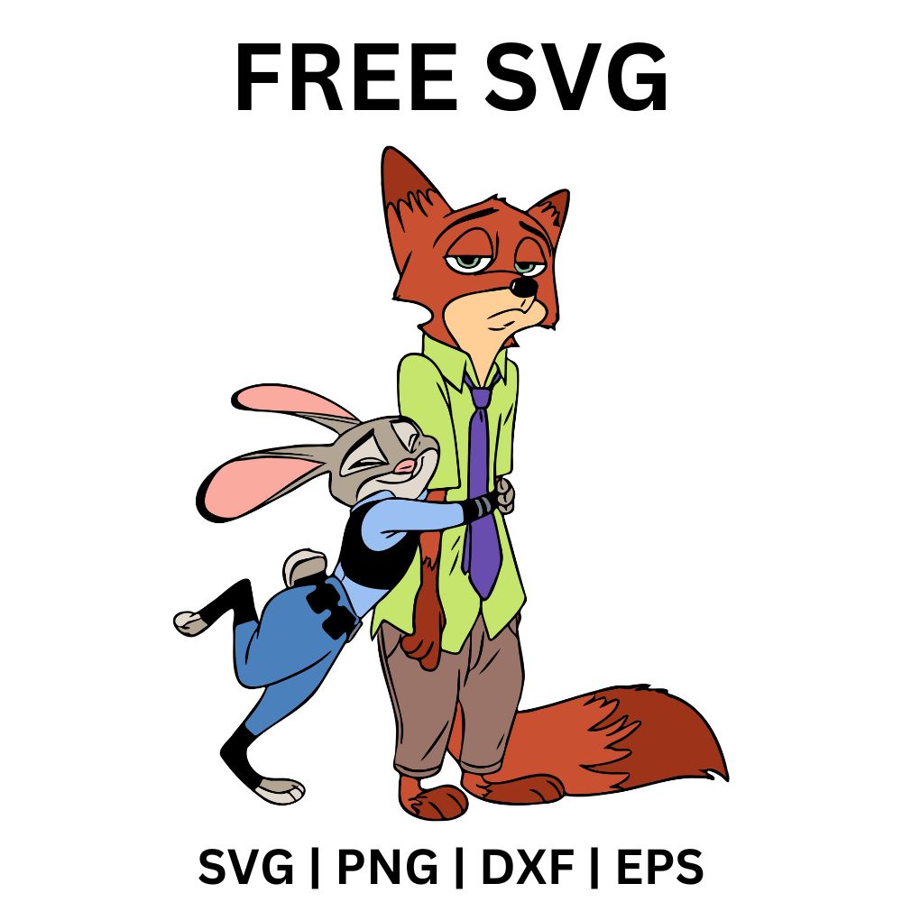 Judy Hugging Nick SVG Free | Heartwarming Cartoon Scene for Cricut & Silhouette