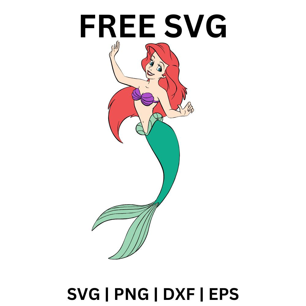 Ariel Waving SVG Free | Mermaid with Long Hair and Crown for Cricut & Silhouette