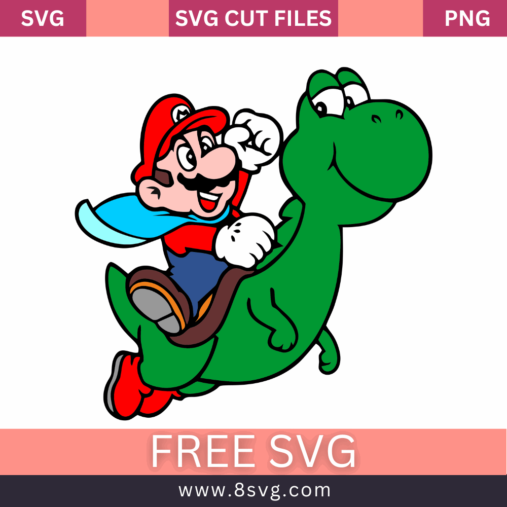 Cartoon Super Mario and Dinosaur SVG Free Cut File