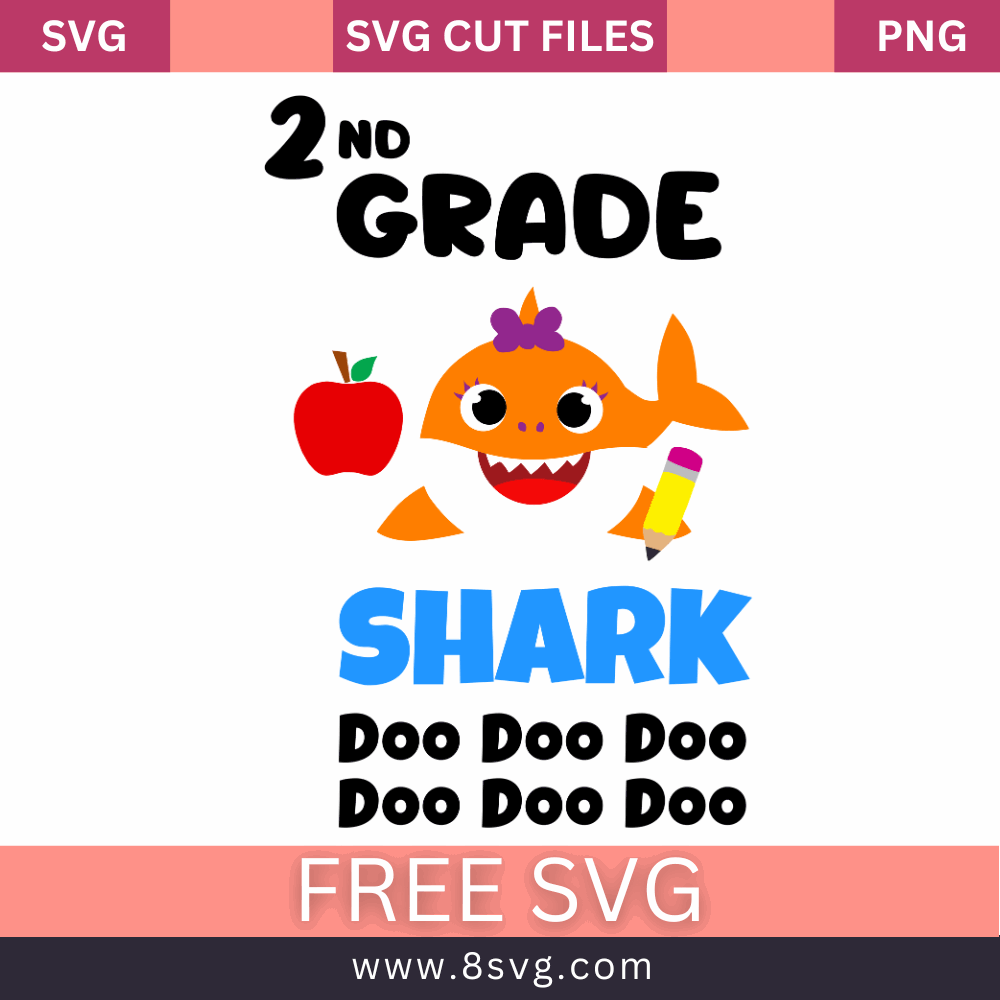 2nd Grade Baby Shark Girl Graduation Svg Free Cut File- 8SVG