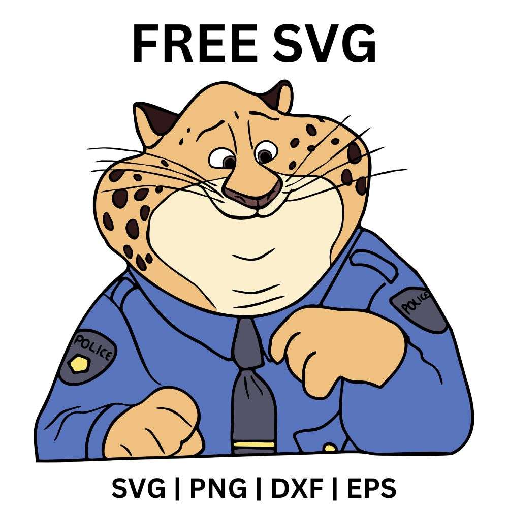 Chubby Cheetah SVG Free | Police Officer Animal Character for Cricut & Silhouette