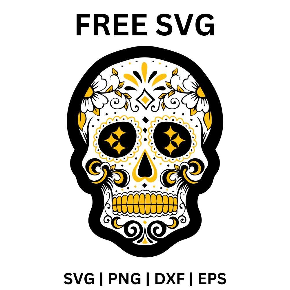 Steelers Floral Skull SVG Free | Unique Sugar Skull Sports Logo for Cricut & Silhouette