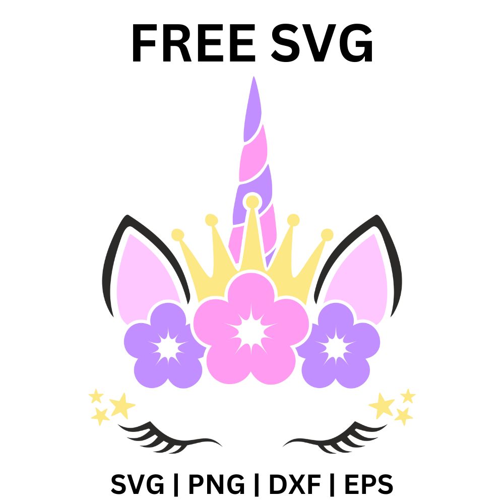 Unicorn Face with Crown SVG Free File for Cricut & Silhouette-8SVG