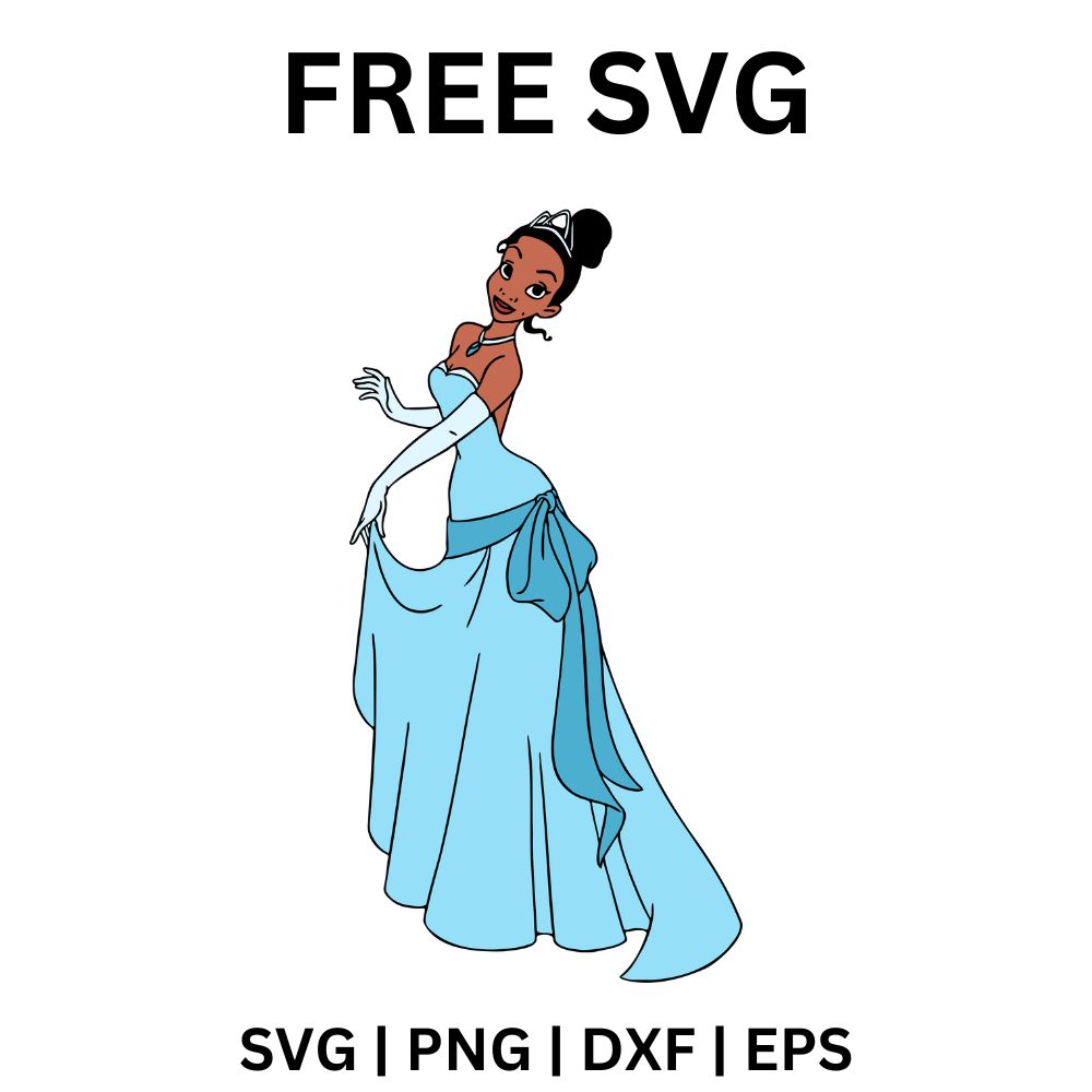 Tiana in Blue Gown SVG Free | Elegant Princess Pose Cut File for Cricut & Silhouette