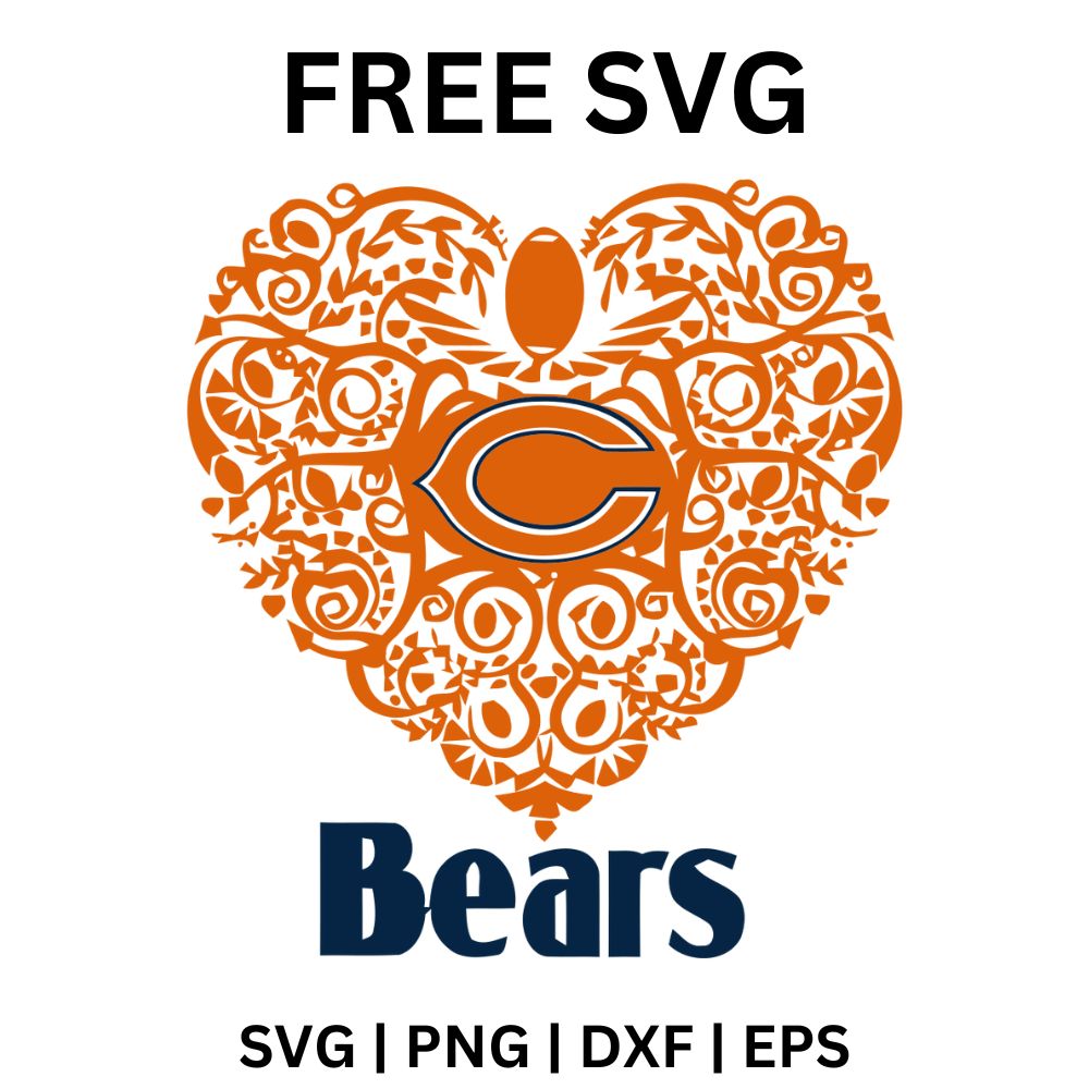 Chicago Bears Heart SVG Free | Ornamental Heart Design with Bears Logo for Cricut & Silhouette-8SVG