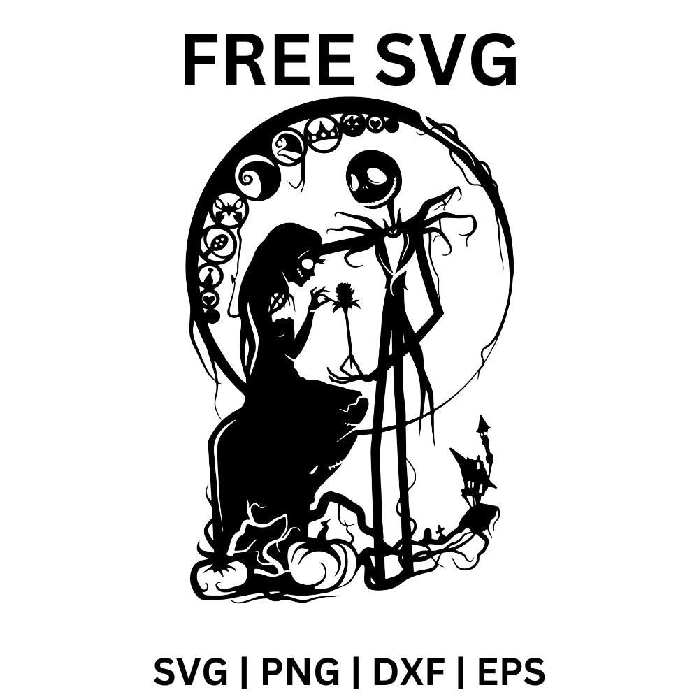 Jack and Sally Moon Scene SVG Free | Gothic Romance Halloween Cut File for Cricut & Silhouette