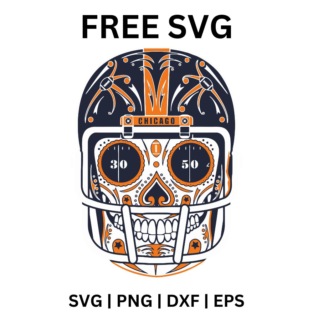 Chicago Bears Sugar Skull SVG Free | Day of the Dead Helmet Design for Cricut & Silhouette-8SVG