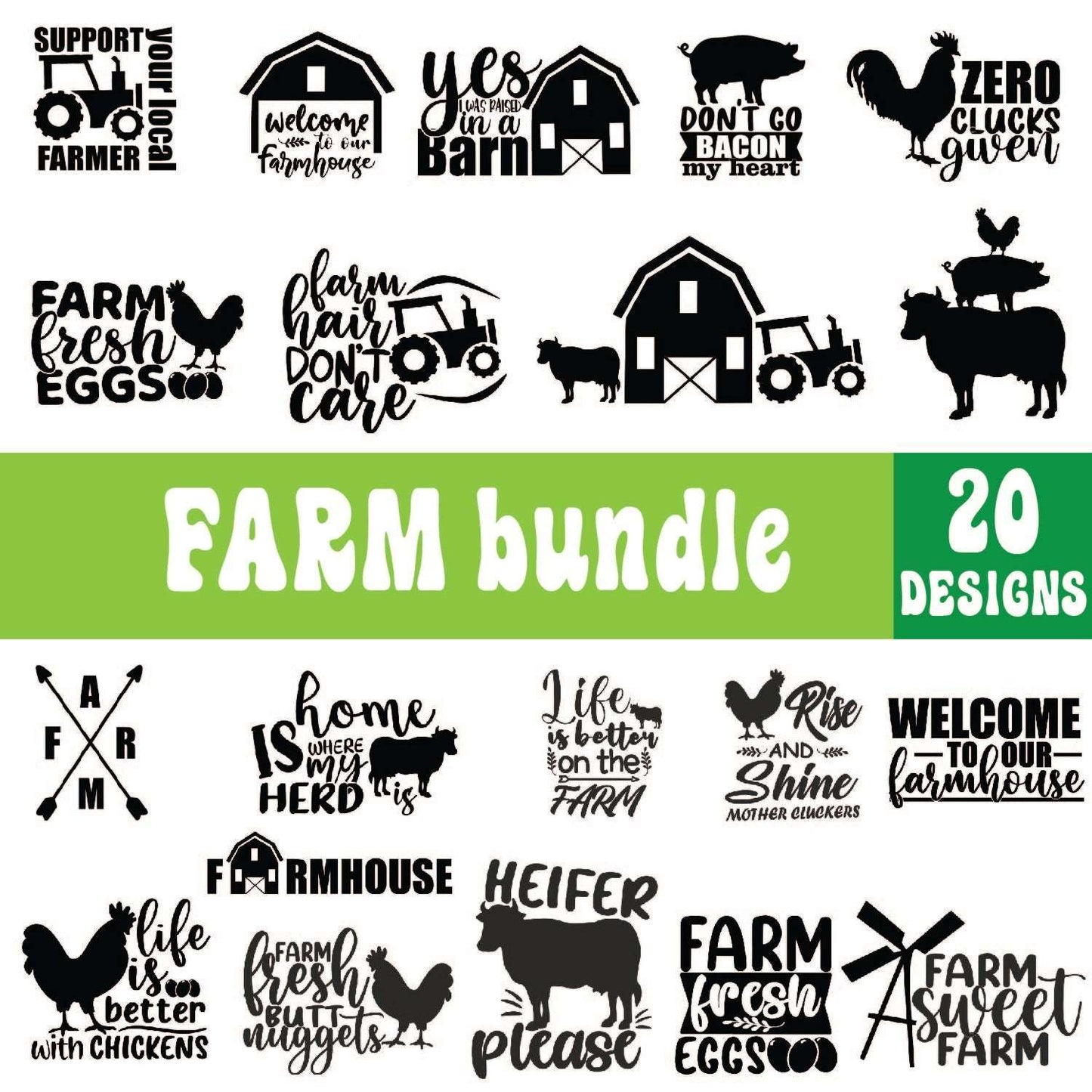 20 Farm Svg Bundle Cut Files For Cricut- 8SVG