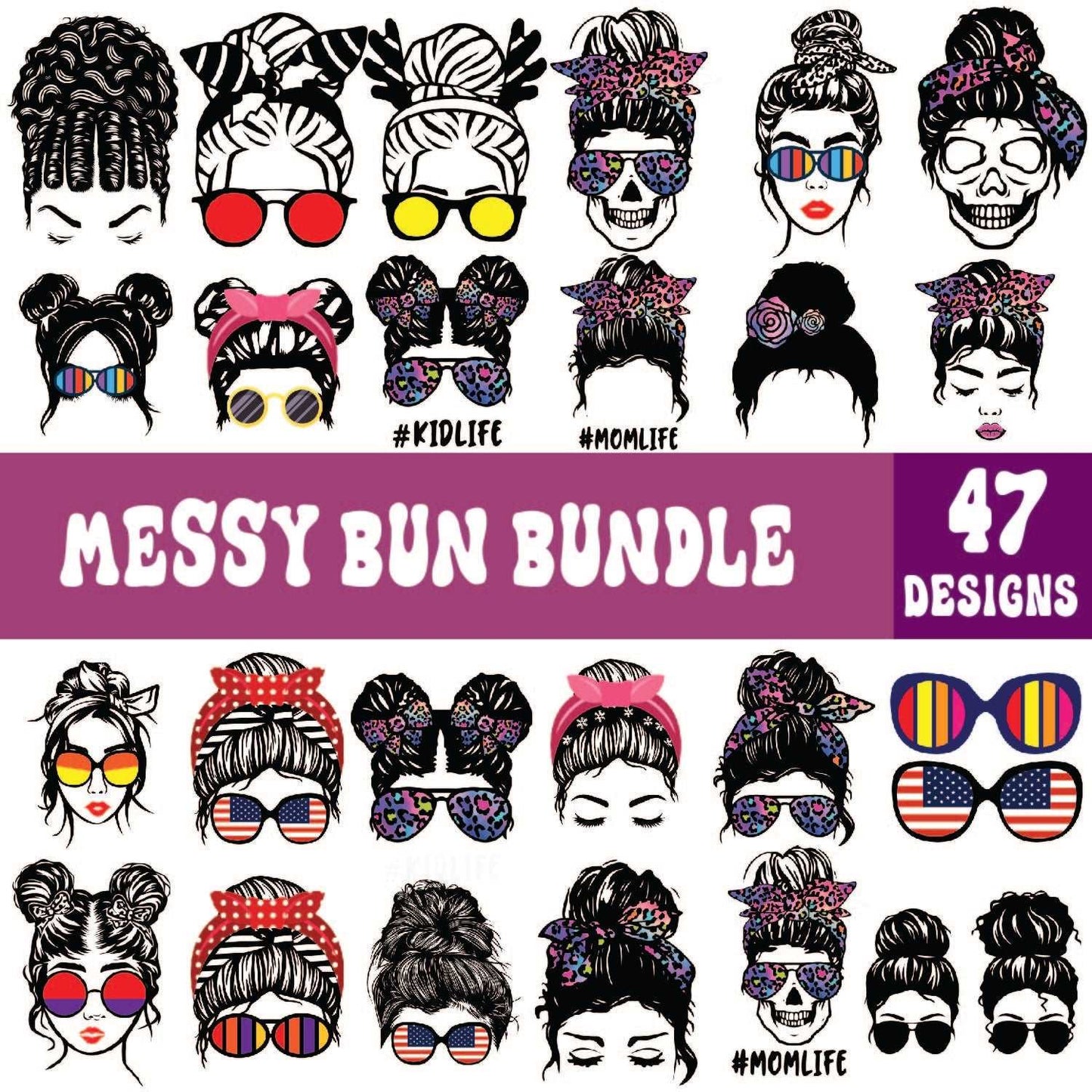 47 Messy Bun Svg Bundle Cut File For Cricut
