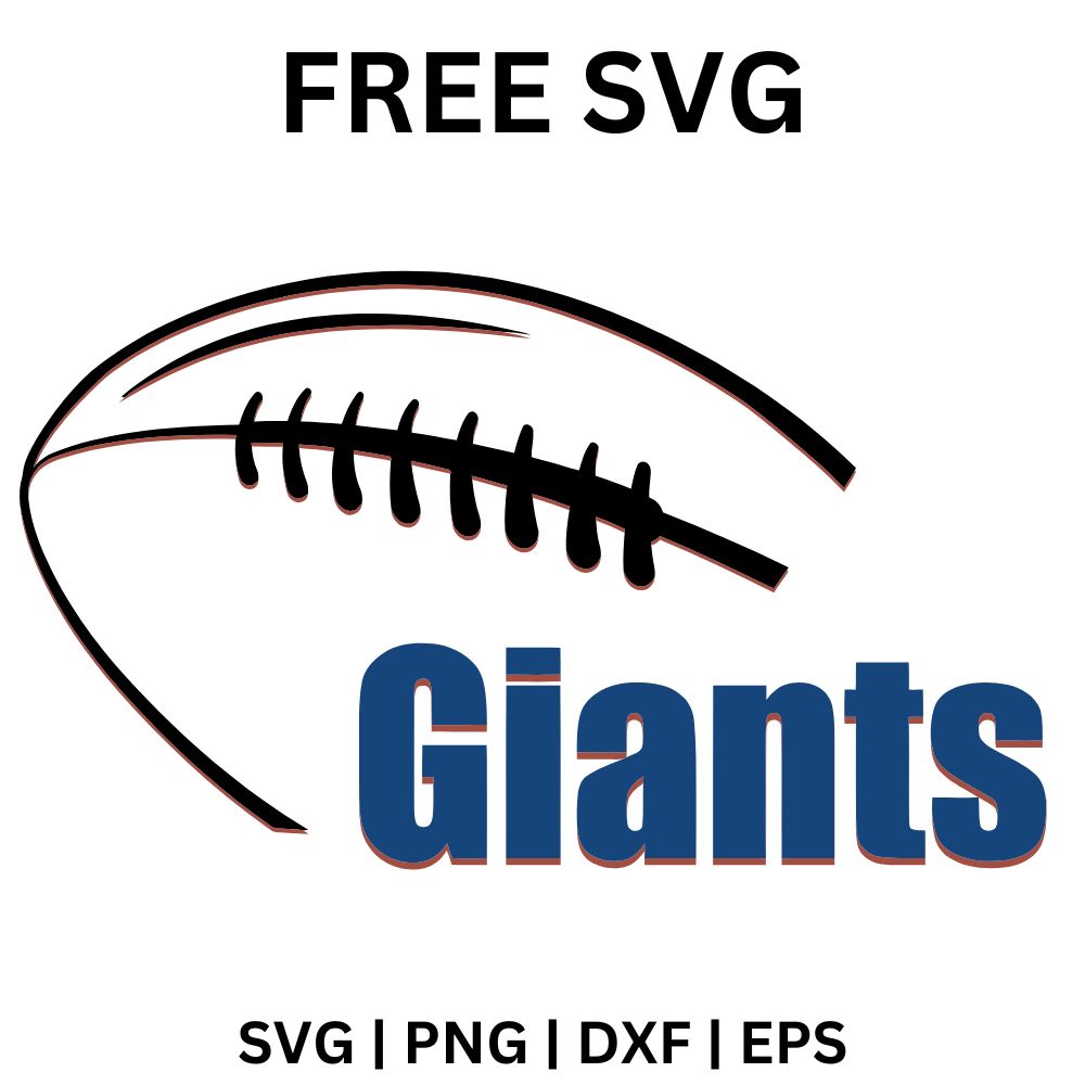 Black curved football outline arcs with stitched laces above a bold blue italic team word, free football SVG cut file preview.