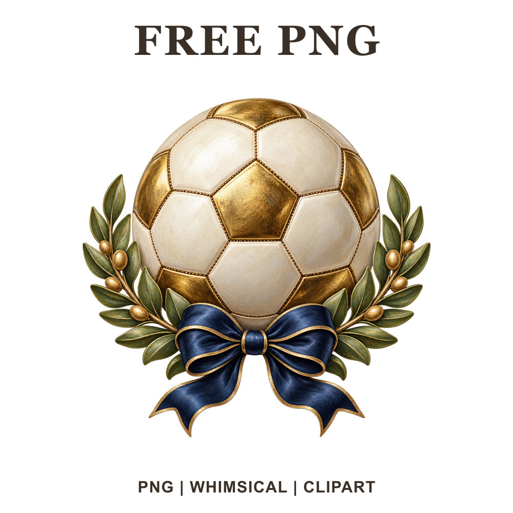Soccer ball with a golden laurel detail, soccer PNG clipart.