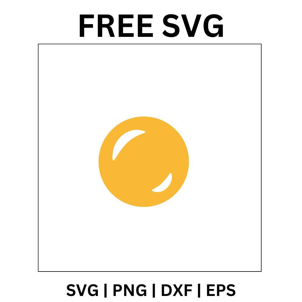 Round glossy golden orange egg yolk with a soft white shine highlight, free sunny side egg yolk SVG cut file preview.