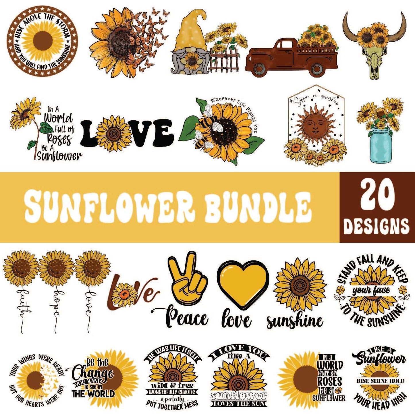 20 Sunflower Svg Bundle Cut Files For Cricut