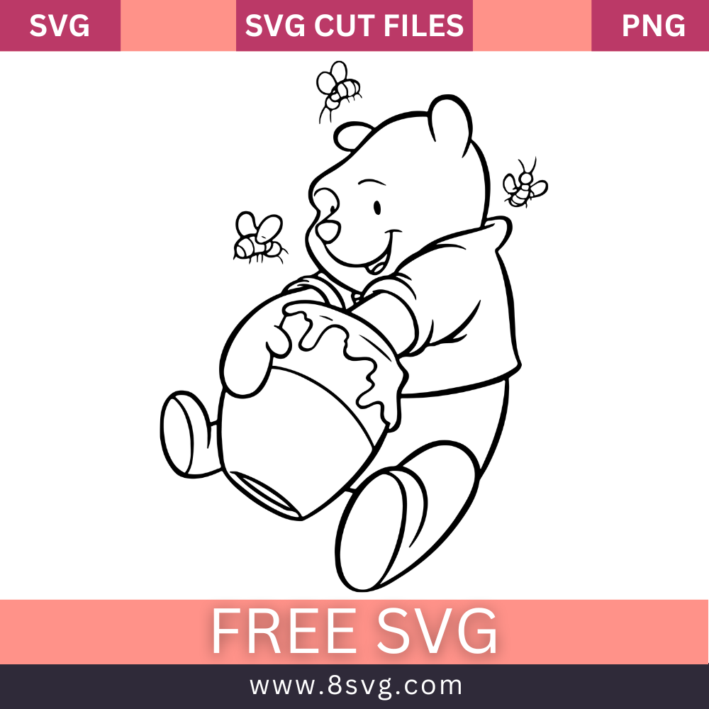 Winnie the Pooh with Honey Vector PNG vector in SVG, PDF, AI, CDR format