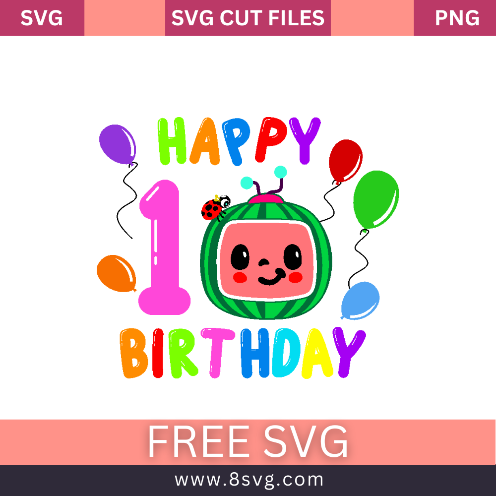 Cocomelon Girl 1 SVG Free - Happy Birthday Cut File