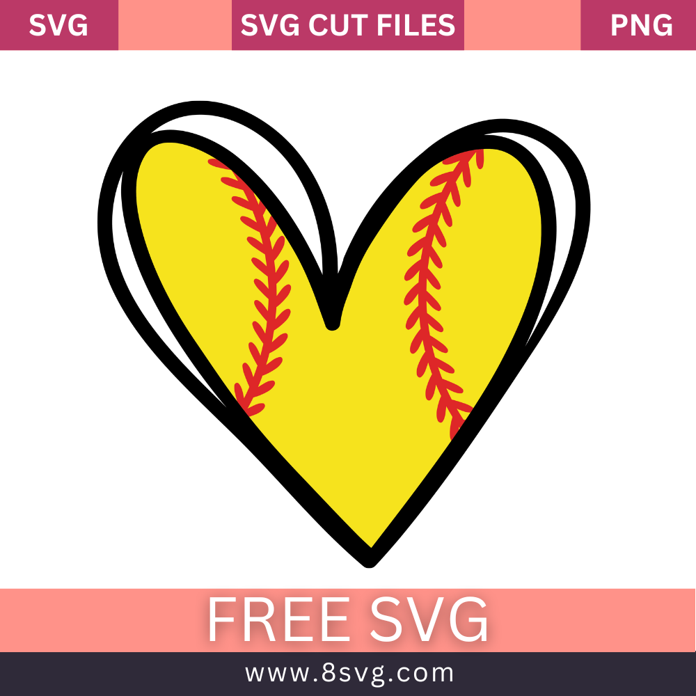 Softball Love Heart SVG Free And Png Download