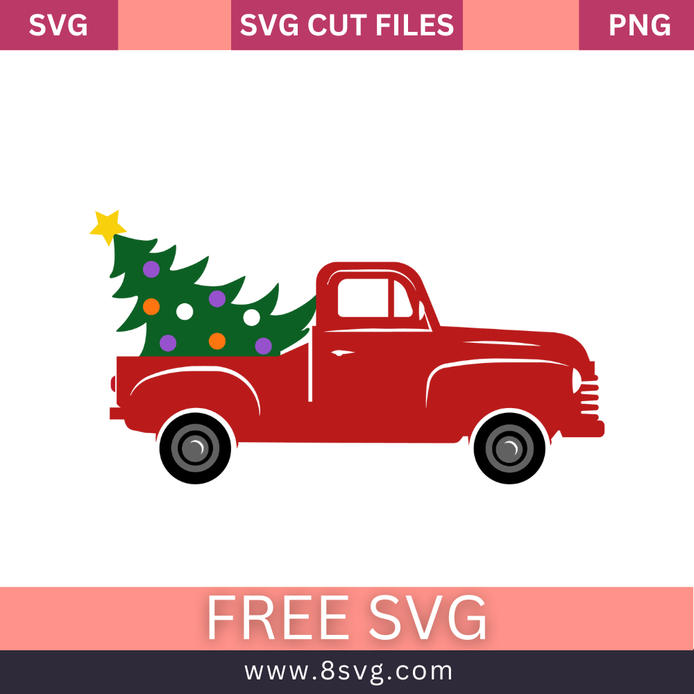 Red Truck With Christmas Tree SVG free And Png Download