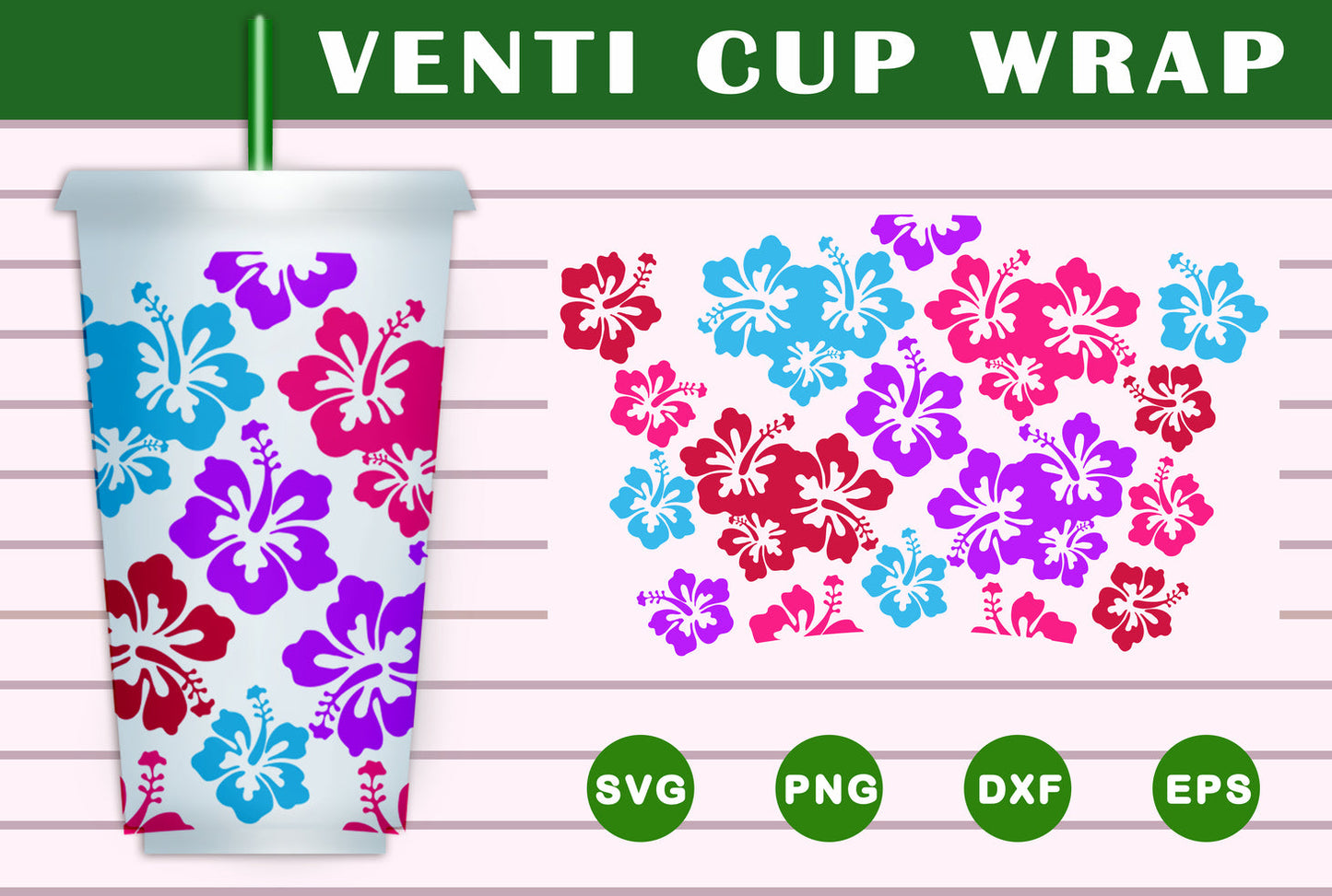 Floral Hibiscus Tumbler Wrap SVG Free And Png Download- 8SVG