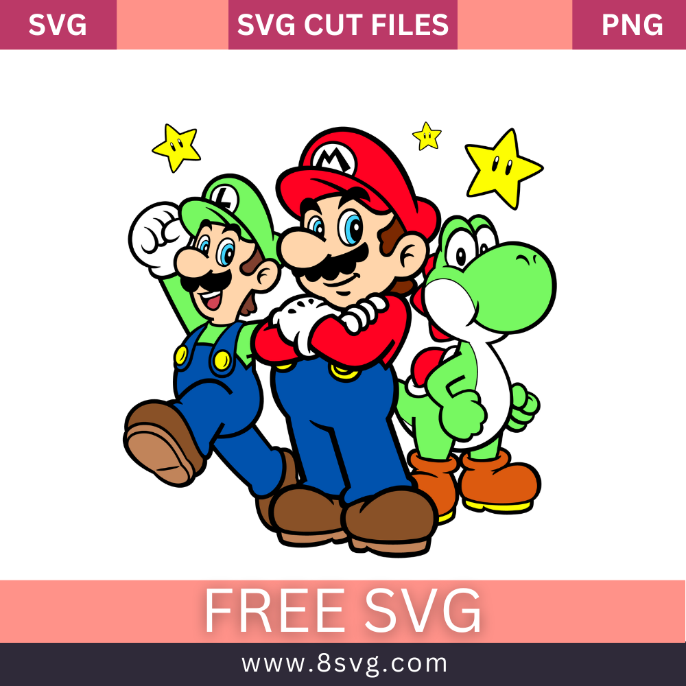 Super Mario Yoshi Luigi SVG - Free Download - Layered Mario Characters –  8SVG