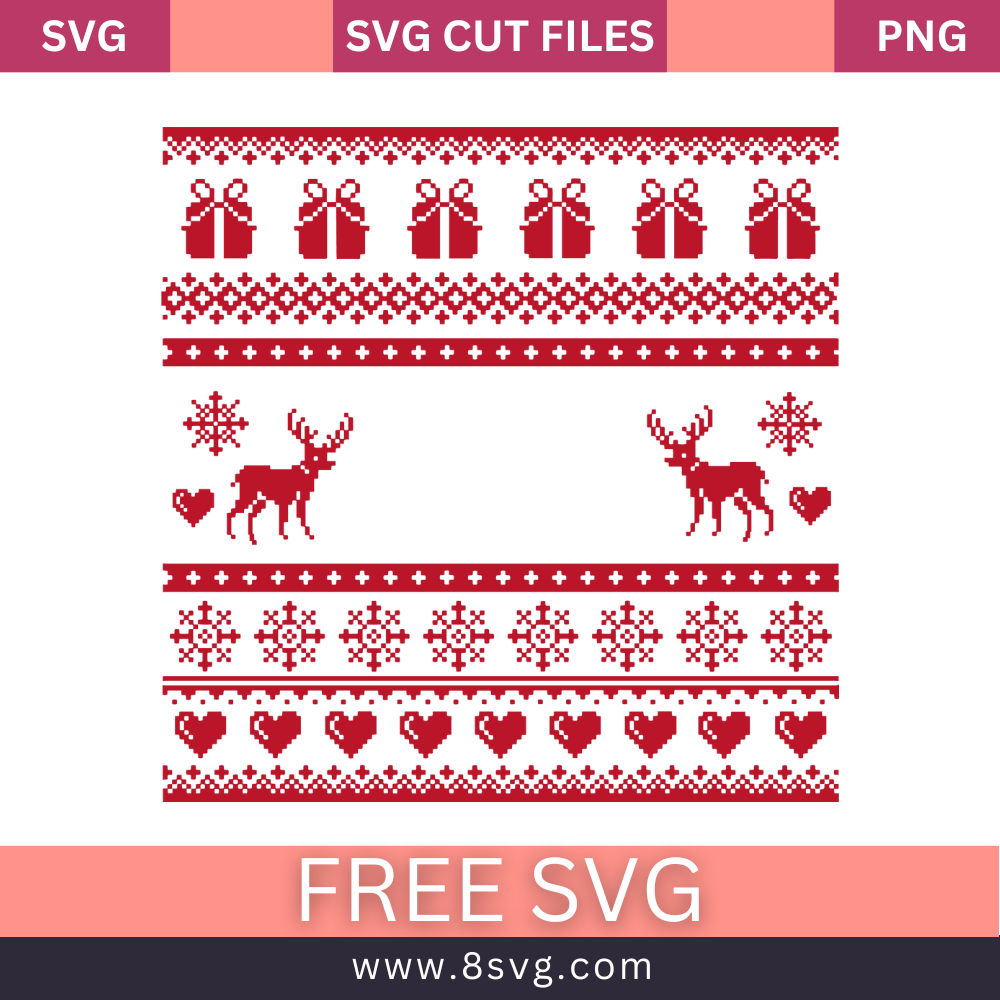 Knitted seamless pattern with deers for Christmas winter red and white sweater SVG Free Png Download-8SVG