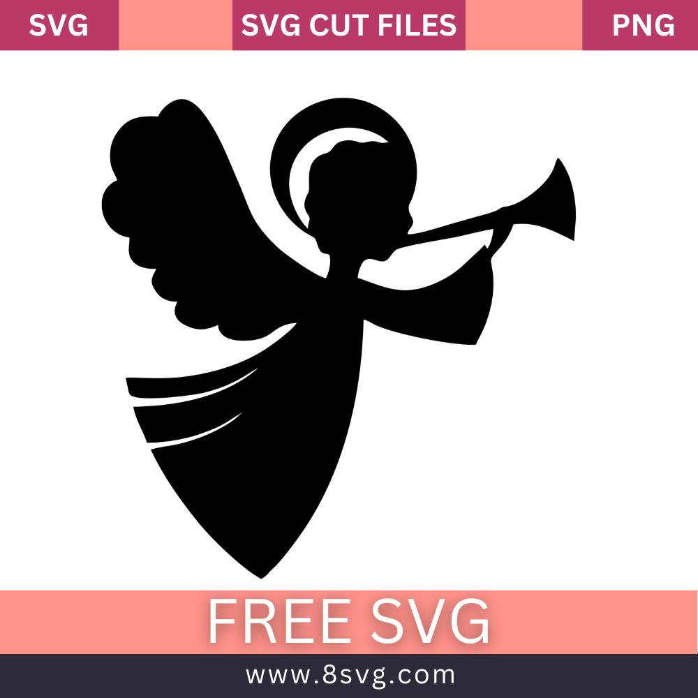 christmas Silhouette angel trumpet SVG Free And Png Download