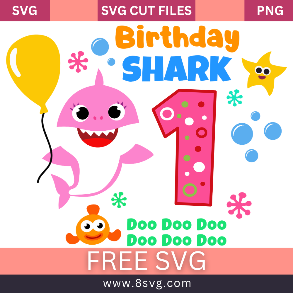 Happy 1st Birthday Baby Shark Girl Svg Cut File Download
