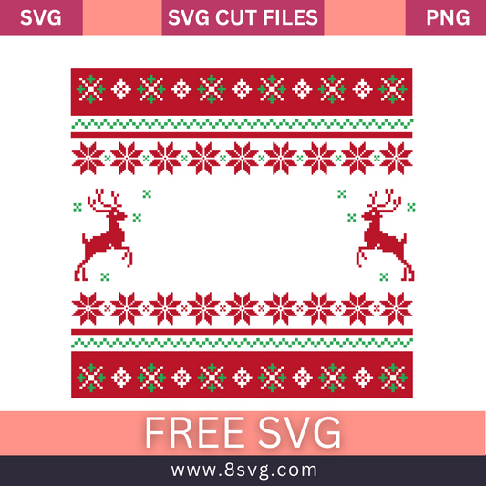 Knitted seamless pattern with deers for Christmas winter red ,white and green sweater SVG Free Png Download