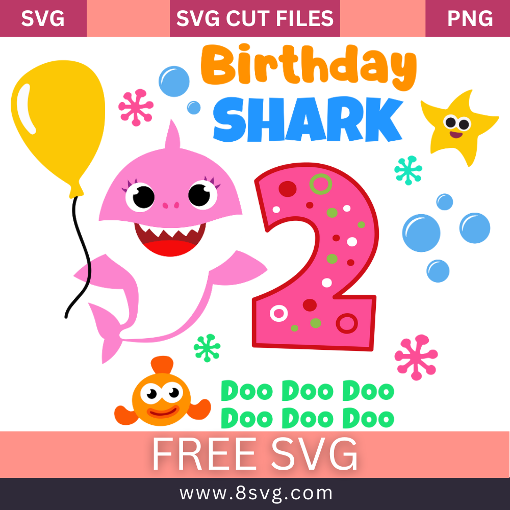 Happy 2nd Birthday Baby Shark Girl Svg Free Cut File For Cricut