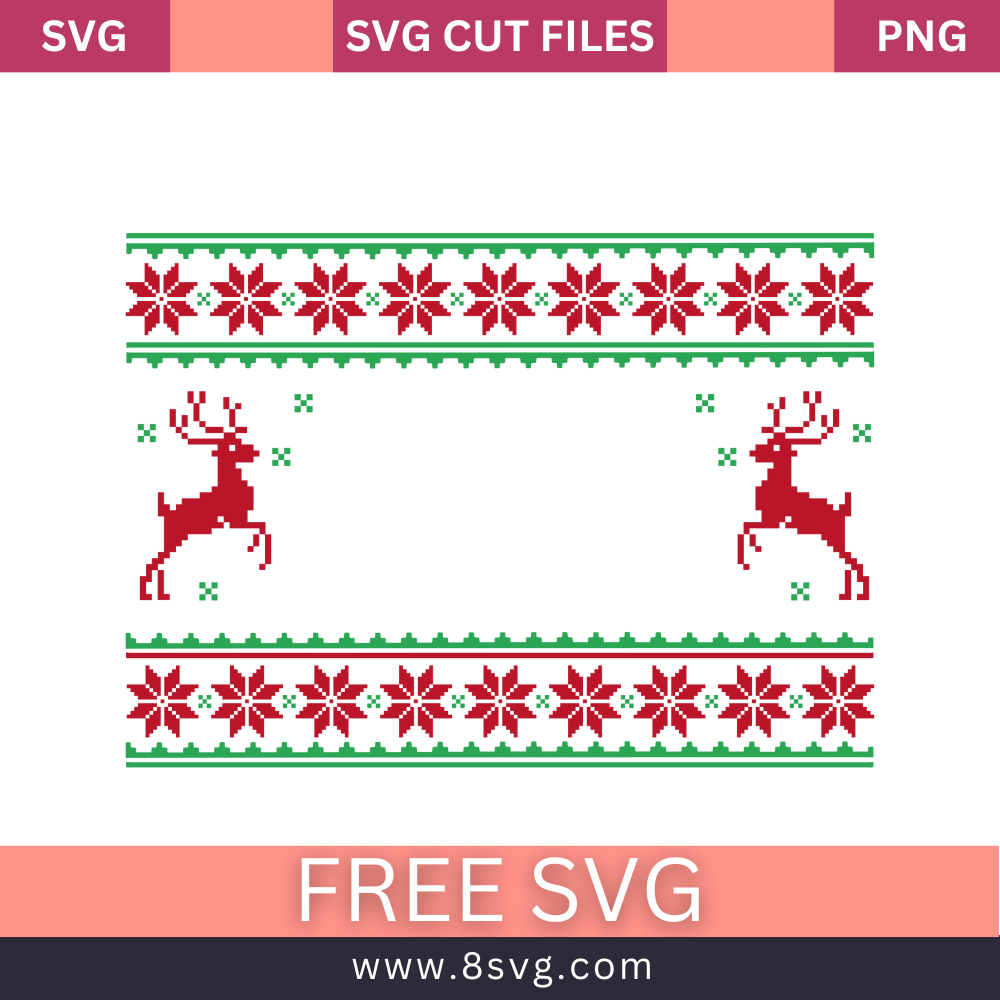 Knitted seamless pattern with deers for Christmas winter red and green sweater SVG Free Png Download-8SVG