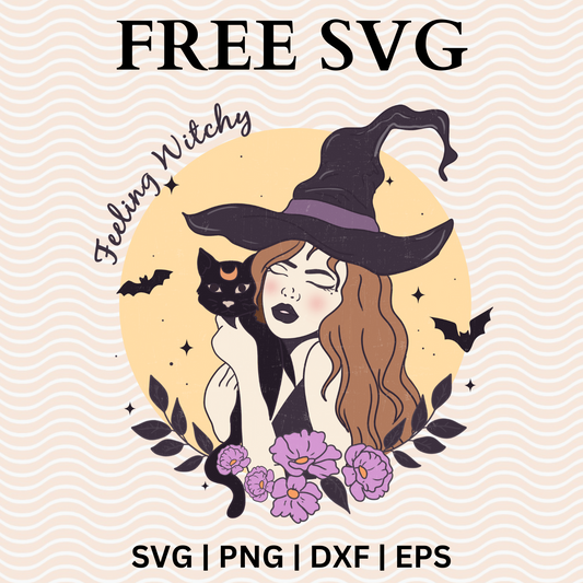 Freeling Witchy Girl with cat SVG Free File and PNG For Cricut & Silhouette