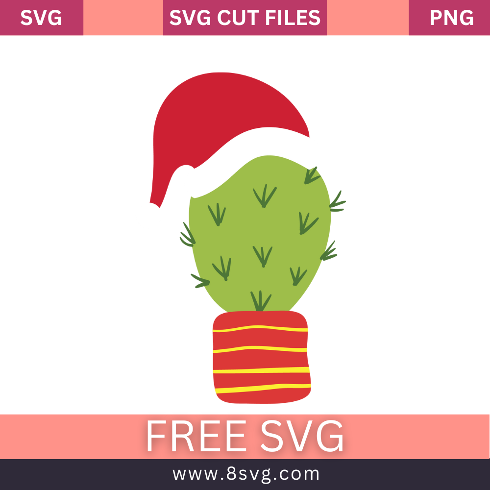 Cactus in winter hat. christmas succulent in cartoon style SVG Free And Png Download