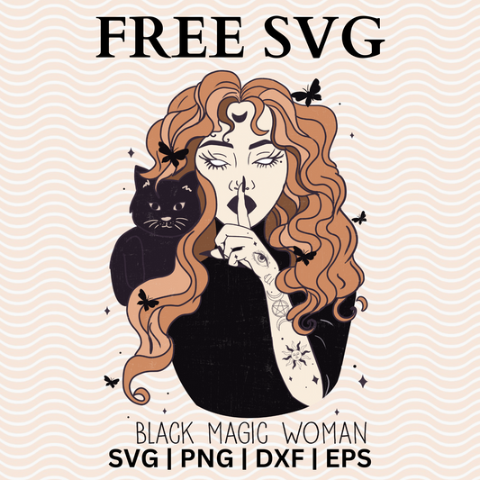 Girl with Cat Witch SVG Free File and PNG For Cricut & Silhouette