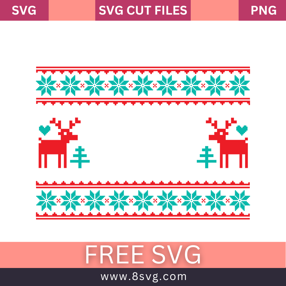 Knitted seamless pattern with deers and tree for Christmas winter red and blue sweater SVG Free Png Download