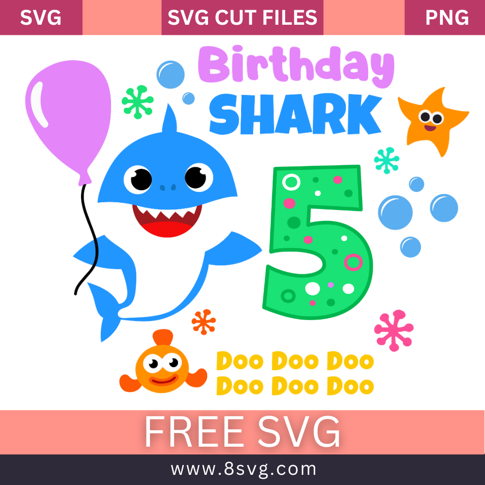 Happy 5th Birthday Baby Shark Boy Svg Free Cut File Download