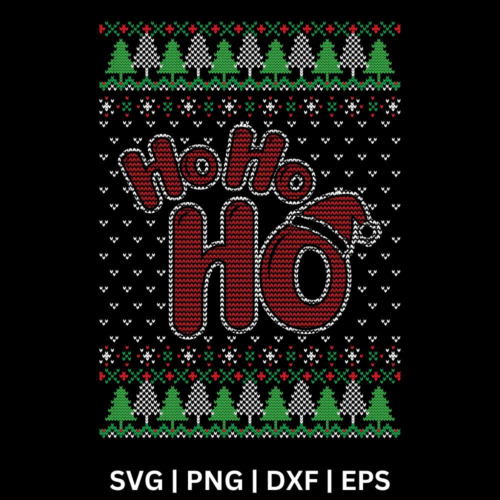 Ho Ho Ho Funny Ugly Christmas Sweater SVG Free & PNG for Cricut & Silhouette