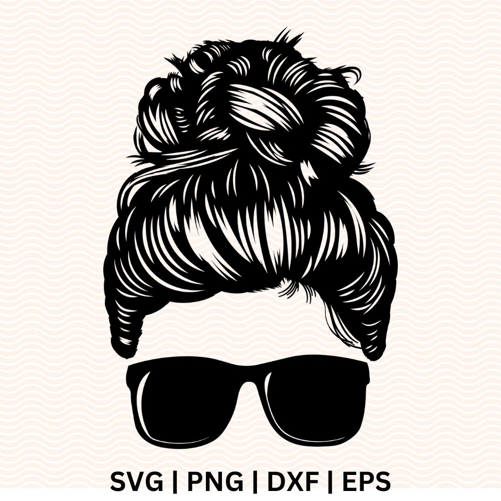 Messy Bun Hair Silhouette SVG Free Cut File with sunglasses