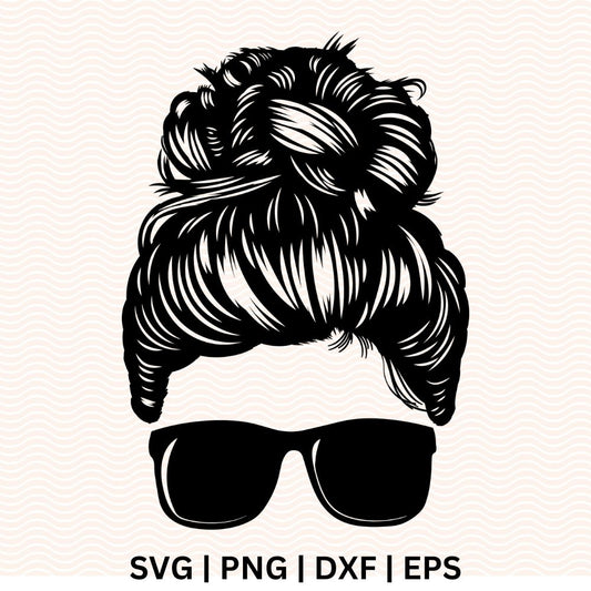 Messy Bun Hair Silhouette SVG Free Cut File with sunglasses