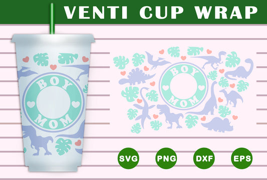 Dinosaur Boy Mom Venti Cup Wrap SVG Free And Png Download