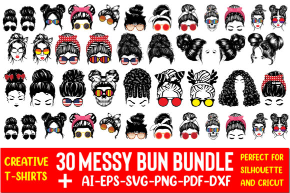 47 messy bun svg bundle- 8SVG