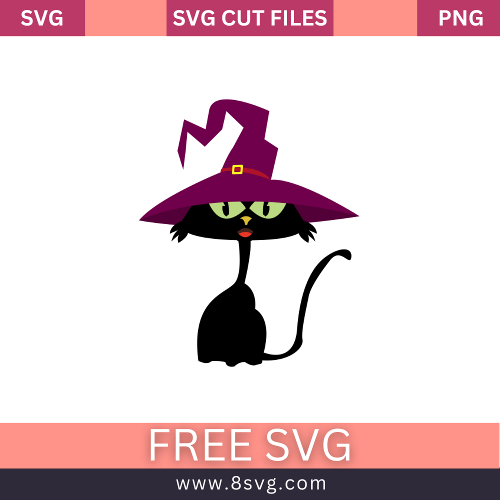 spooky cat svg Free Cut File cat wearing witchs hat
