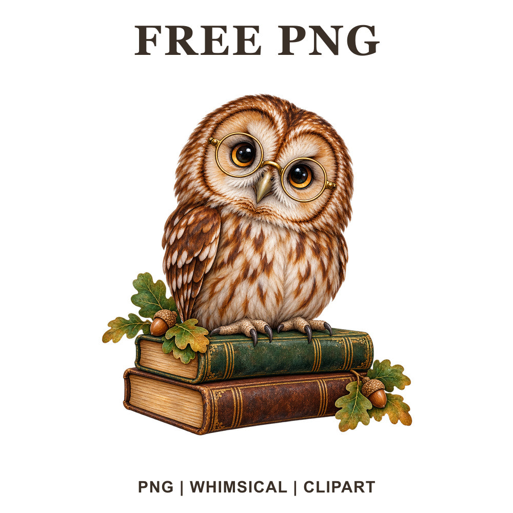Whimsical Autumn Scholar Owl Clipart PNG