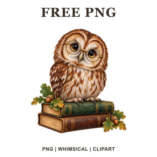 Whimsical Autumn Scholar Owl Clipart PNG