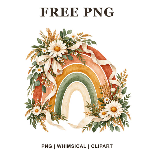 Whimsical Boho Floral Rainbow Clipart PNG