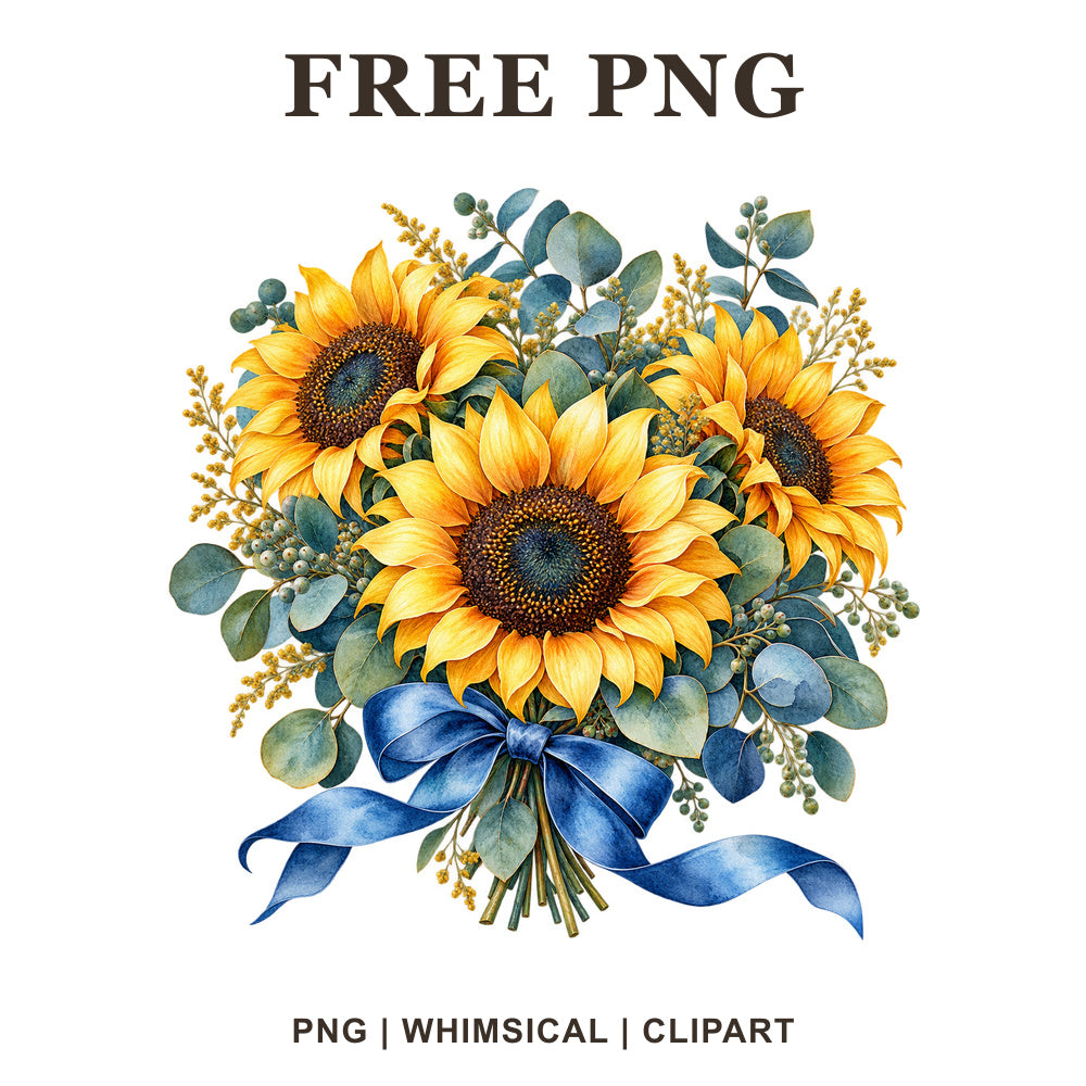 Whimsical Botanical Bouquet Sunflower Clipart PNG