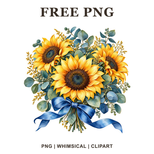 Whimsical Botanical Bouquet Sunflower Clipart PNG