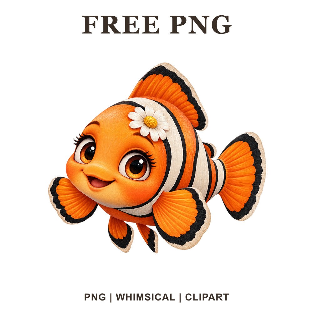 Whimsical Clownfish Daisy Fish Clipart PNG