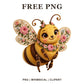 Whimsical Cottage Embroidered Bee Clipart PNG