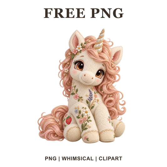 Whimsical Cottage Meadow Unicorn Clipart PNG